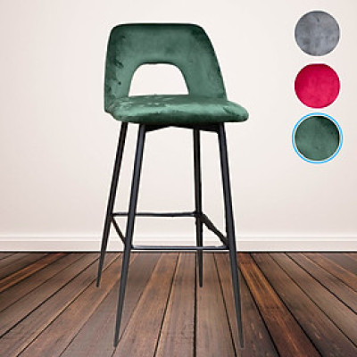 Ghế bar lưng cao bọc nhung sang trọng cho quầy rượu , tiệm trang điểm , cửa hàng cà phê có chân sắt sơn tĩnh điện đen / Velvet bar Stools / café stools / coffee chairs / milk tea chairs / CB LUXE-F CAPTA Tp HCM