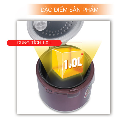 Nồi cơm điện nắp gài Comet CM8025 dung tích 1L – Công suất 400W, lòng nồi chống dính, giữ nóng lâu – Hàng chính hãng, bảo hành 12 tháng