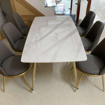 Bộ Bàn ăn Juno Sofa Cao cấp 6 ghế - Mặt đá 1m6