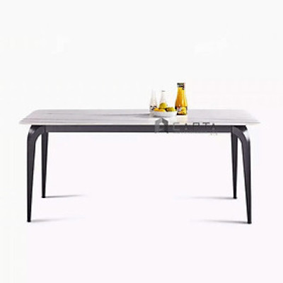 Bàn ăn mặt đá phiến TN1229-16E Bàn chữ nhật 1m6 mặt đá phiến chân sắt sơn tĩnh điện màu đen