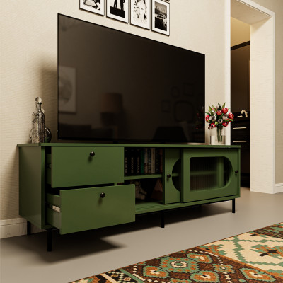 [Happy Home Furniture] SISEEL, Kệ TV 2 cánh lùa 2 ngăn kéo - chân sắt, 160cm x 40cm x 53cm ( DxRxC), KTV_053