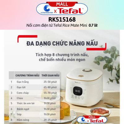 Nồi cơm điện tử Tefal Rice Mate Mini 0.7 lít RK515168 - Hàng Chính Hãng - Bảo Hành 12 Tháng - Dung tích: 0.7 lít Công suất:	350W