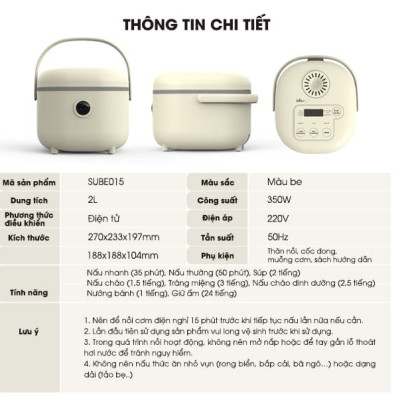 Nồi cơm điện thông minh Bear SUBE015 DFB-B20A1- Hàng chính hãng