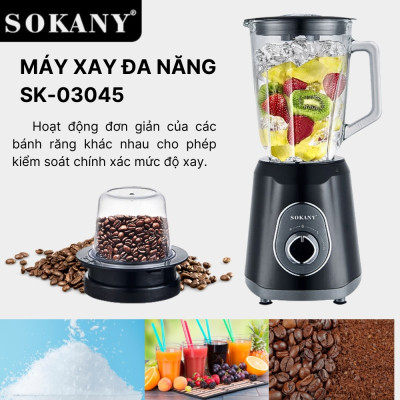 Máy xay sinh tố đa năng 2 IN 1 SOKANY SK-03045 công suất cao 1000W xay rau củ quả và các loại hạt, xay được đá viên - HÀNG CHÍNH HÃNG