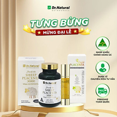 Bộ Sản Phẩm Trắng Da, Đẹp Da Sâu Bên Trong Dr Natural | Viên Uống Trắng Da + Serum Trắng Da Nhau Thai Cừu Glutathione