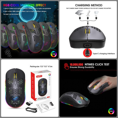 Chuột Led Không Dây T90 đa kết nối Blutooth 5.0 + Usb 2.4G 3600Dpi Pin Sạc TypeC hàng nhập khẩu