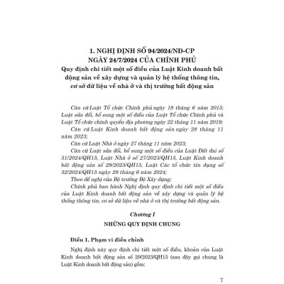 Các văn bản hướng dẫn thi hành Luật Kinh doanh bất động sản năm 2023 ( sửa đổi, bổ sung năm 2024)