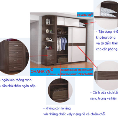 Tủ quần áo gỗ cao cấp 1005-OHAHA 2 cánh trượt