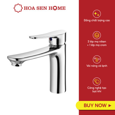 Vòi lavabo nóng lạnh TUSLO F005 Luxury chất liệu đồng nguyên chất, mạ Crom-Niken, công nghệ tạo bọt khí hiện đại - Hoa Sen Home - Hàng chính hãng