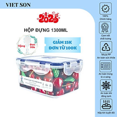 [TẶNG KHAY RÁO NƯỚC] Hộp Đựng Thực Phẩm VIETSON 1300ml Nắp Khóa 4 Cạnh Kín Hơi
