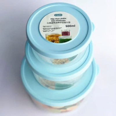 Bộ 3 hộp thực phẩm tròn Hokkaido 500-1000-2000ml (Tặng kèm Sticker)- chính hãng INOCHI an toàn tiêu chuẩn Nhật Bản