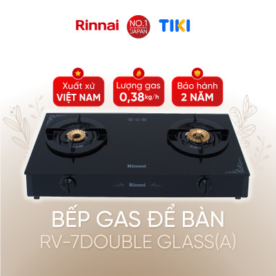 Bếp gas dương Rinnai RV-7Double Glass(A) mặt bếp kính và kiềng bếp men - Hàng chính hãng.