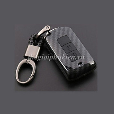 Ốp nhựa carbon, bọc bảo vệ chìa khóa xe dành cho Mitsubishi Outlander, Xpander kèm móc đeo INOX