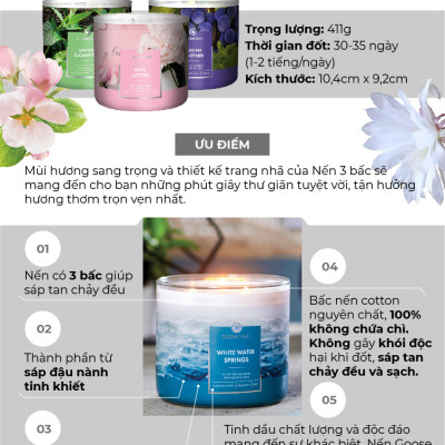 Nến ly 3 bấc sáp đậu nành Goose Creek (411g) - Burlwood & Oak
