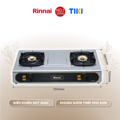 Bếp gas dương Rinnai RV-577(BK) mặt bếp inox và kiềng bếp men - Hàng chính hãng.