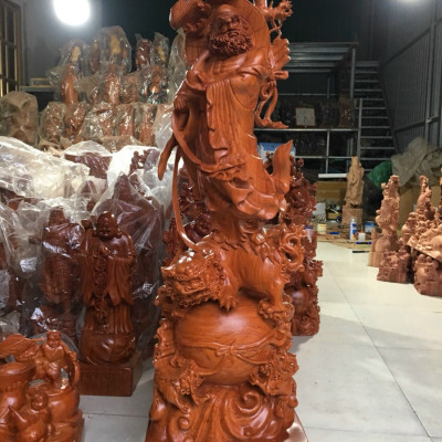 Tượng đạt ma sư tổ bằng gỗ hương đá kt cao 80×25×15cm