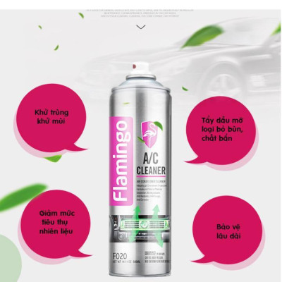 Bọt tẩy vệ sinh khử trùng điều hoà xe hơi, nhà cửa Flamingo F020 xịt khử mùi điều hoà dàn lạnh Freeship