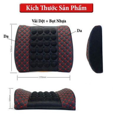 Đệm Tựa Lưng Massage bọc da trên xe oto- Màu Đen Chỉ Đỏ