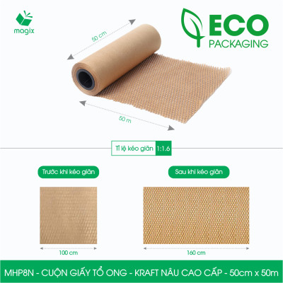 MHP8N - 50cm x 50m - Cuộn giấy tổ ong chống sốc - Kraft nâu Cao Cấp - Giấy gói hàng, gói quà