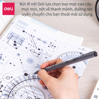 Set Bút Đi Nét Kỹ Thuật Nhiều Cỡ Ngòi Màu Đen Kháng Nước Caligraphy  Deli - Phù Hợp Vẽ Viền Tranh Phác Hoạ Vẽ Kiến Trúc Công Nghệ - S573