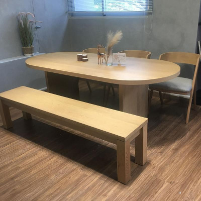 Bộ bàn ăn 2 ghế băng dài gỗ vân veneer sồi hiện đại SMLIFE Duncan Duncan | D213,3 x R99,1 x C74,9cm | gỗ Cao Su và Veneer Sồi