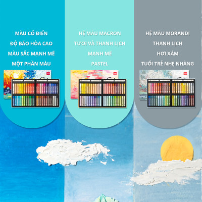 Bút Sáp Dầu Chuyên Nghiệp Soft Oil Pastels Đắp Tranh Nổi Vẽ Tranh Tô Màu Học Sinh Deli - Màu Hạng Hoạ Sĩ - Đính Kèm Nhiều Màu Trắng Nhiều Bảng Màu Đa Dạng Pastel
