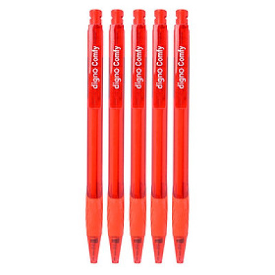 Vỉ 5 Cây Viết Bi Gel Bấm Digno Comfy - Mực Đỏ