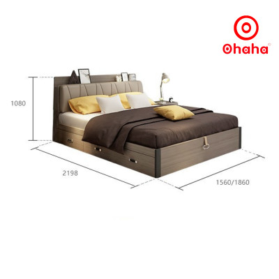 [Miễn phí vận chuyển & lắp đặt] Giường ngủ thông minh cao cấp bọc nệm đầu giường gỗ công nghiệp Ohaha - GN007