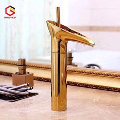 Vòi rửa mặt thân cao chảy máng mạ vàng GR8768C