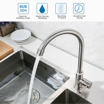 Vòi nước rửa chén lạnh KG50 inox304 cao cấp dùng cho mọi bồn rửa, tặng kèm dây cấp nước 40cm- Hàng chính hãng