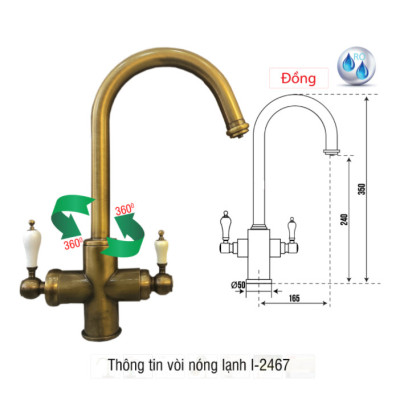 Vòi Rửa Chén Carysil I-2467 - Đồng Thau Mạ Crom - Hàng Chính Hãng