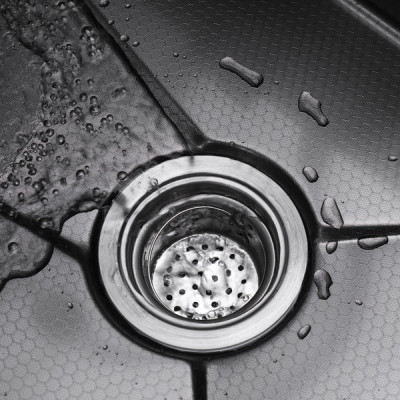 Bồn chậu rửa chén bát 1 hố lớn nano đen Valenza kèm vòi liền thác nước + vòi rút dây 3 chế độ, 2 khay phụ inox, thớt gỗ, bộ xả to-Hàng chính hãng