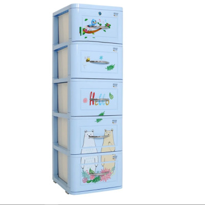 Tủ nhựa 5 tầng Qui Phúc Lucky màu xanh hình Gấu KT  380 x 410 x 1250 mm