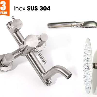 Sen cây tắm đứng nóng lạnh inox 304 KOSKO (BH 24 THÁNG), sen tắm nóng lạnh tròn T