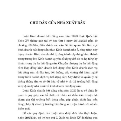 Luật Kinh doanh bất động sản năm 2023 ( Sửa đổi, bổ sung năm 2024) - Bản in năm 2024
