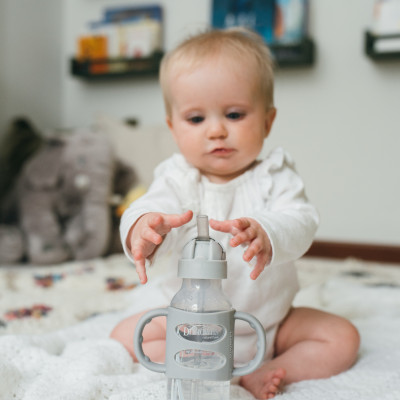 Bình sữa chuyển tiếp, có ống hút silicone và hai tay cầm, cổ thường, nhựa PP, 250ml