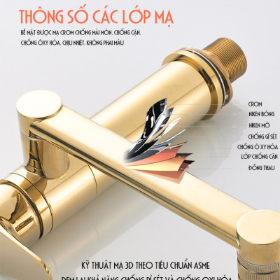 Vòi rửa mặt Lavabo cổ xoay 720 độ đa chiều, củ đồng, thân cao, mạ vàng, điều chỉnh nhiều chế độ tia nước Minh House