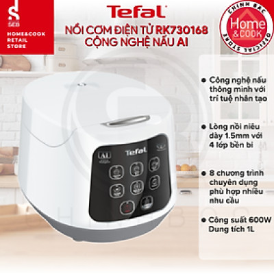 Nồi cơm điện Tefal Easy Rice Compact RK730168 - Dung tích 1L - Công suất 600W - Dễ dàng sử dụng với 1 nút nhấn - Công nghệ điện tử Fuzzy Heating - Hàng chính hãng