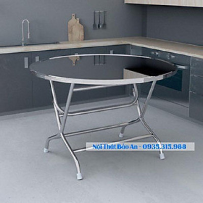 Bàn tròn inox 304 rộng 1m2 chân cao Bảo An chống gỉ