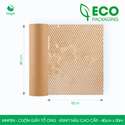 MHP5N - 40cm x 50m - Cuộn giấy tổ ong chống sốc - Kraft nâu Cao Cấp - Giấy gói hàng, gói quà