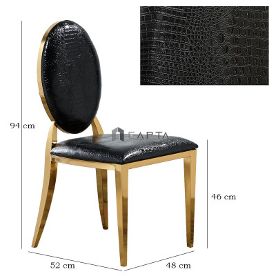Ghế phòng ăn biệt thự Tân Cổ Điển ROYAL B-P Nội thất Capta Ghế nhà hàng nệm PVC vân da cá sấu khung chân inox mạ màu vàng gold bóng cao cấp Luxury Dining Chair