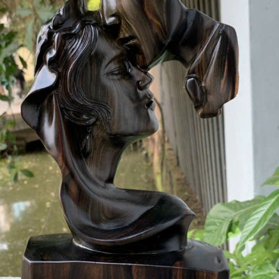 Cặp tượng phu thê viên mãn bằng gỗ mun hoa cực đẹp kt cao 30×16×6cm 