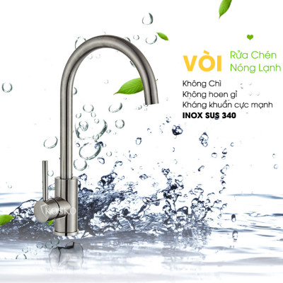 Vòi nước rửa chén KOSKO inox 304, vòi rửa chén bát tròn nóng lạnh phù hợp với nhiều loại bồn rửa chén và chậu rửa bát chén khác nhau