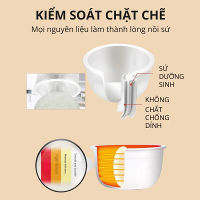Nồi cơm điện lòng sứ dưỡng sinh 1.2L Mishio MK381 - Hàng chính hãng 