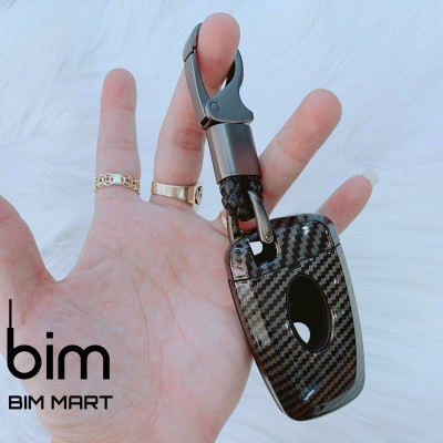 Ốp Vân Carbon Lót Silicon Bọc, Bảo Vệ Chìa Khóa Xe Ford Everest, Ranger 2019 - 2021 ( Tặng kèm móc đeo INOX )