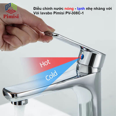 Gật Gù Nóng Lạnh Pimisi PV-308C-1 Dài - Rộng 17 cm, Mạ Xi Sáng Bóng, Dùng Cho Chậu Rửa Mặt 1 Lỗ Ở Nhà Vệ Sinh - Vòi Lavabo Gắn Trên Bồn Chậu Rửa Treo Tường Hay Lavabo Mặt Bàn Đá, Với Đầy Đủ Phụ Kiện Xi Phông Và Dây Cấp Nước | Hàng Chính Hãng