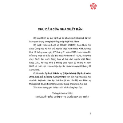 Bộ luật Hình sự (Bộ luật 2015, sửa đổi, bổ sung 2017) - bản in 2024