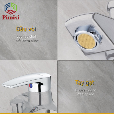 Sen Tắm Nóng Lạnh Pimisi PS-203C Đồng Thau Mạ Crom - Niken Sáng Bóng, Đủ Phụ Kiện Vòi Hoa Sen Tăng Áp Nhẹ - Dây Sen Tắm Inox - Chân Chữ Z - Cài Tay Bát Sen, Điều Chỉnh Nước Bằng Củ Gật Gù Gắn Tường Nhà Tắm | Hàng Chính Hãng