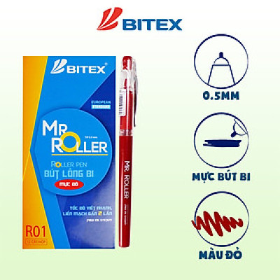 Combo 3 cây Bút lông bi Bitex R01 Xanh / đỏ / đen ngòi 0.5mm 
