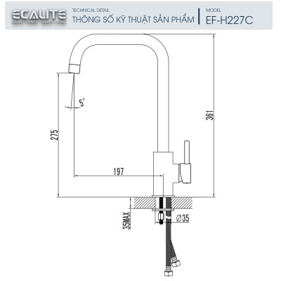 Vòi rửa chén nóng lạnh Ecalite EF-H227C - Đồng thau mạ chrome - Hàng chính hãng